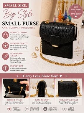 Essentials Black Pebbled Mini Crossbody with Gold Chain